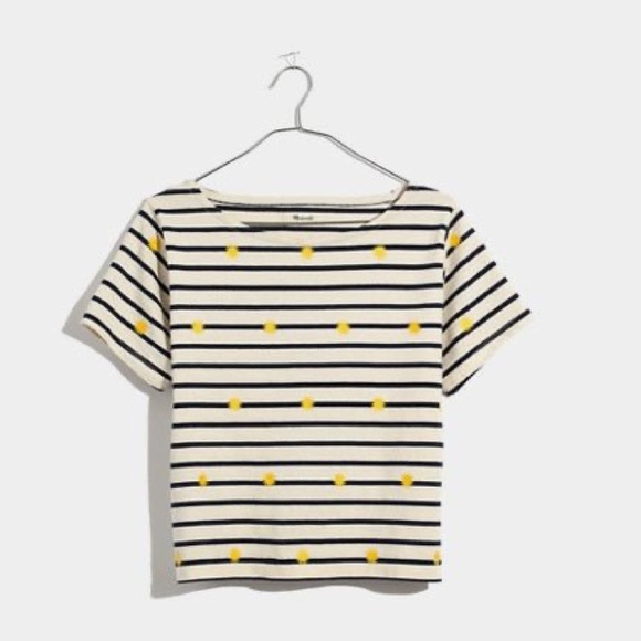 Madewell Tops - Madewell boxy cropped navy striped tee shirt suns